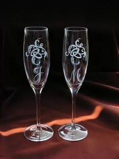 Svatební skleničky, flétna 2ks, 170ml, vz 0522.p.dd, (PLUS DATUM NA DÝNKU )